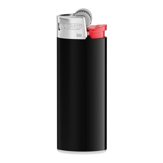 Werbeartikel BIC® J25 Standard Feuerzeug – Schwarz-Weiss-Rot-hellgrau – mit Logo bedruckt