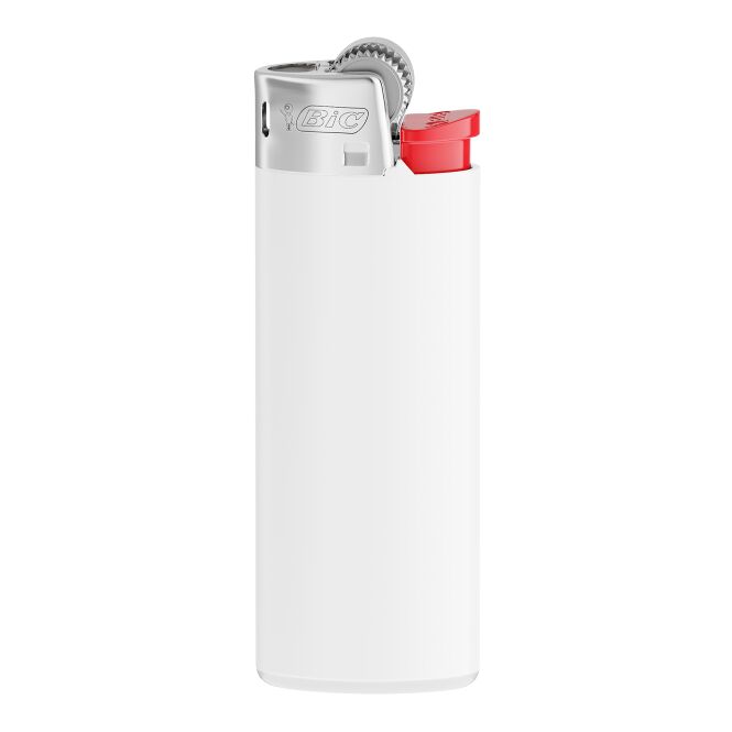 Kundenpräsent BIC J25 Feuerzeug – weiss – mit Logo bedruckt, Reibrad-Zündung, Kindersicherung, langlebig für Messen & Events