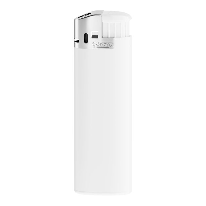 Werbeartikel BIC® J38 Chrome Hood Feuerzeug – Weiss-Weiss-Weiss-hellgrau – mit Logo bedruckt