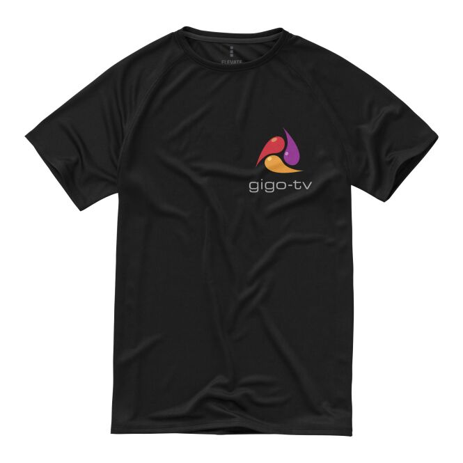 Mitarbeitergeschenk T-Shirt Niagara – schwarz – mit 48h Express-Logodruck 100% Polyester Mesh 145g/m² nachhaltiges Funktionsshirt