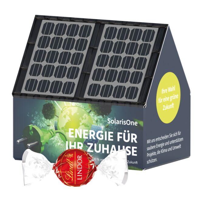 Firmengeschenk Haus 3D – weiß – mit Logo bedruckt, idealer Karton-Präsentkarton für Messen & Events