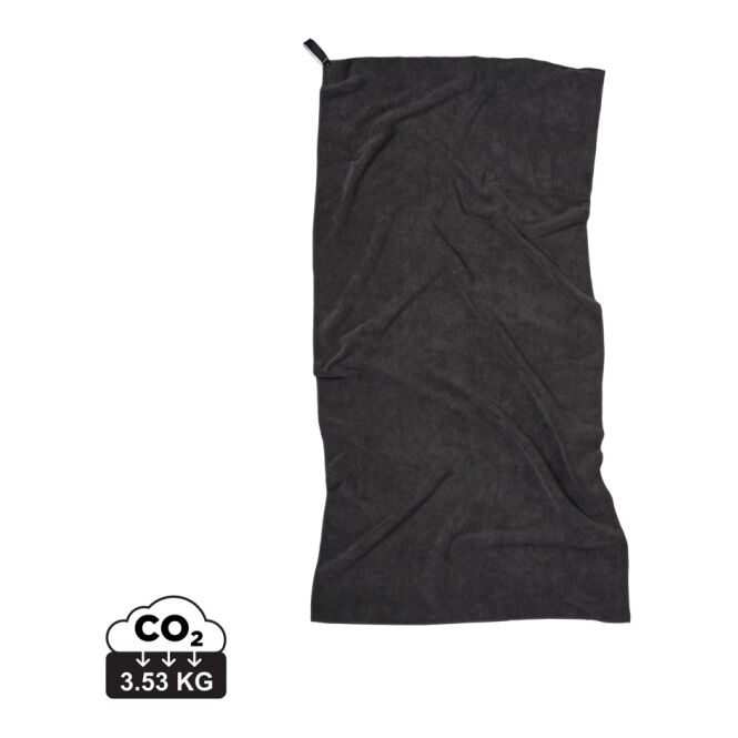 Premium-Werbeartikel VINGA GRS rPET Active Dry Handtuch 140x70 – grau – mit edlem Stick für Outdoor-Events aus nachhaltigem Material