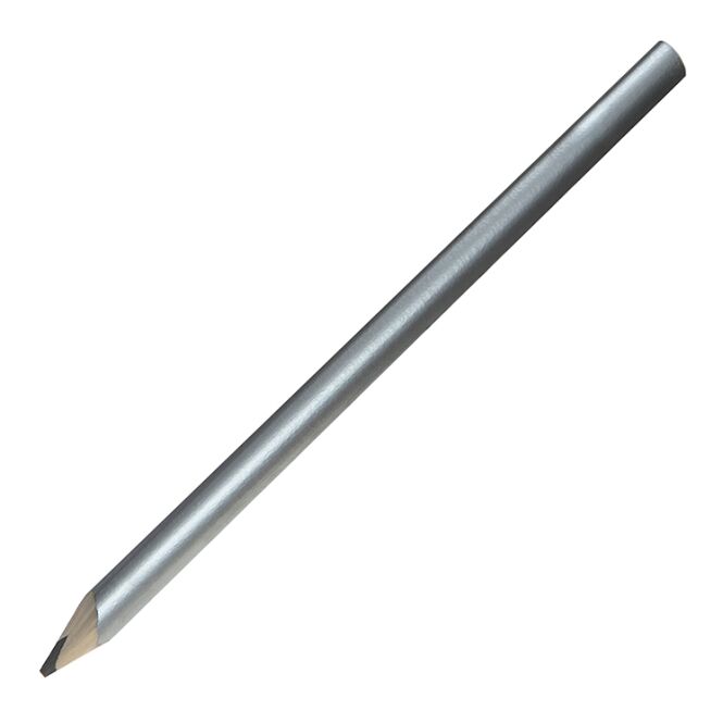 Streuartikel Zimmermannsbleistift 24 cm – silber – mit Logo bedruckt, FSC zertifiziert, gespitzt, mittelharte Mine für Handwerker