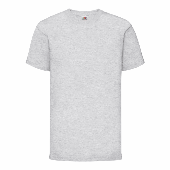 Werbeartikel Kindershirt Valueweight – grau – mit Logodruck 152 cm aus feiner Baumwolle, hochwertiges Textil für Sportevents