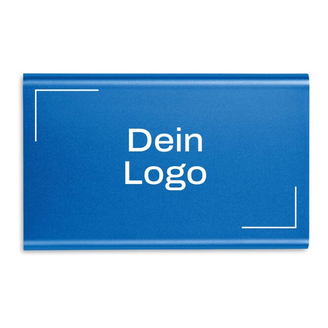Werbeartikel Powerbank 4000 mAh Aluminium – königsblau – mit Logo bedruckt 4000 mAh 1 Port USB-C für den Büroalltag
