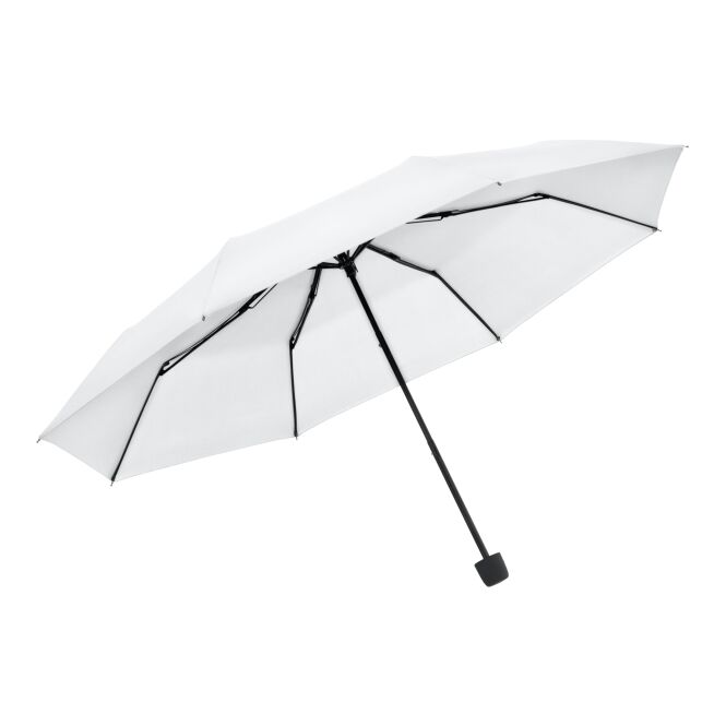 Streuartikel Taschenschirm doppler Hit Mini – weiss – mit individuellem Logodruck sturmfest mit Fiberglasgestell als Messe-Giveaway