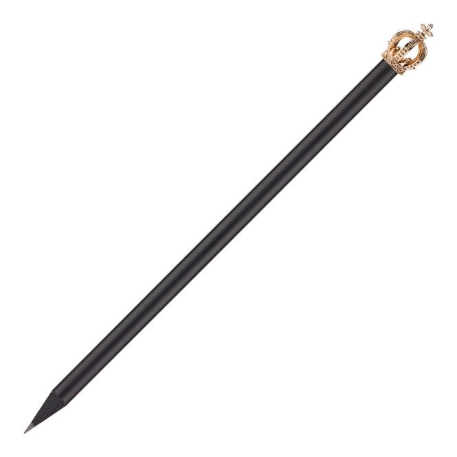 Werbeartikel Bleistift Royal – schwarz-gold – mit Logo bedruckt, 19 cm, FSC zertifiziert, gespitzt, Mine HB, für den Büroalltag