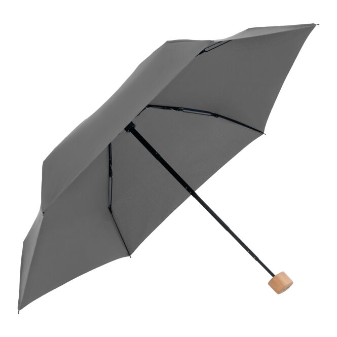 Werbeartikel Automatikschirm doppler Nature Mini cork – grau – mit individuellem Logodruck nachhaltiger Öko-Regenschirm als Messe-Giveaway