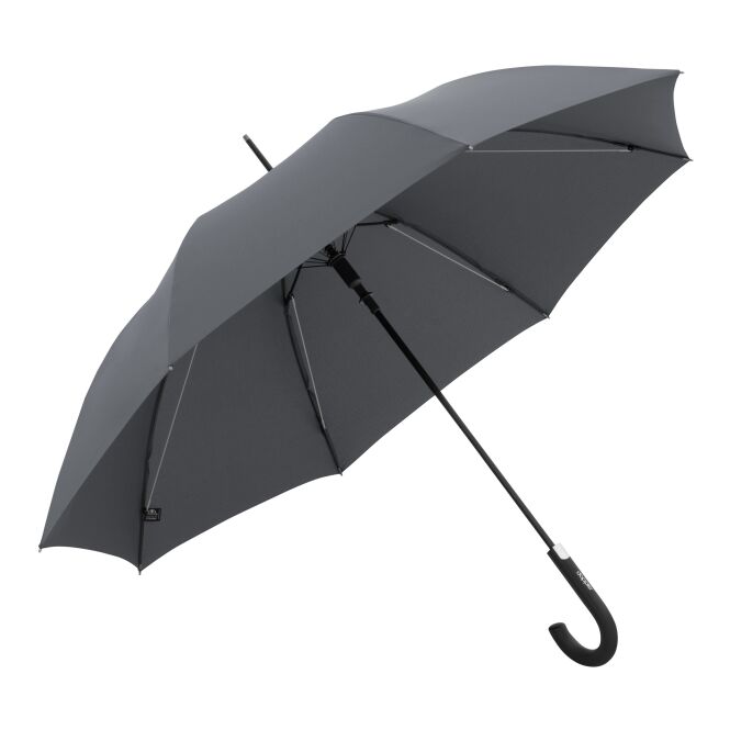 Firmengeschenk Automatikschirm doppler Superstrong Long AC – grau – mit individuellem Logodruck sturmfest bis 120 km/h für Hotellerie & Gastronomie
