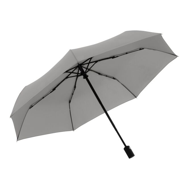 Firmengeschenk Automatikschirm Trend Magic AOC – grau – mit individuellem Logodruck sturmfest mit Windproof-System für den Empfang
