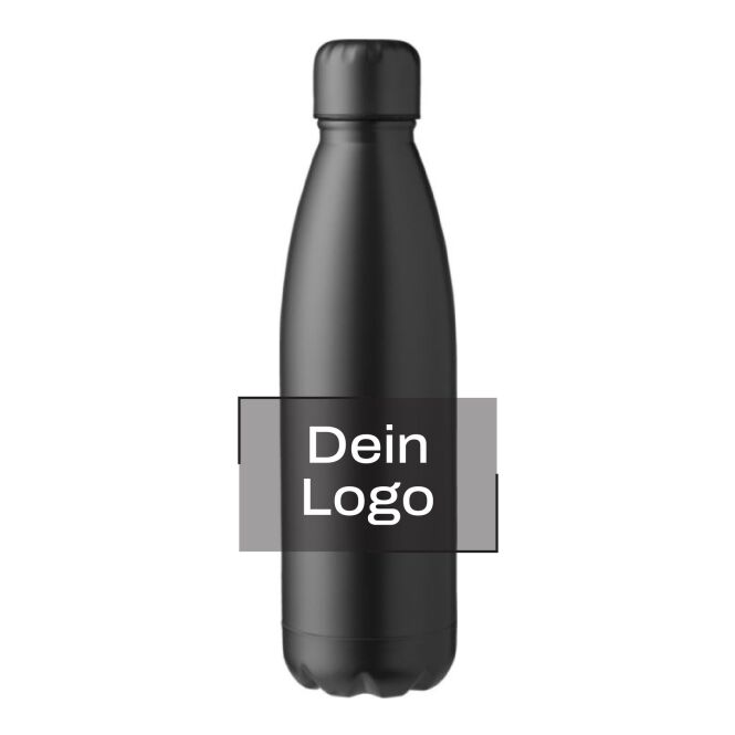 Kundengeschenk Edelstahlflasche Makayla – schwarz – mit Logodruck 750 ml Edelstahl langlebig für Außendienst und Besprechungsräume