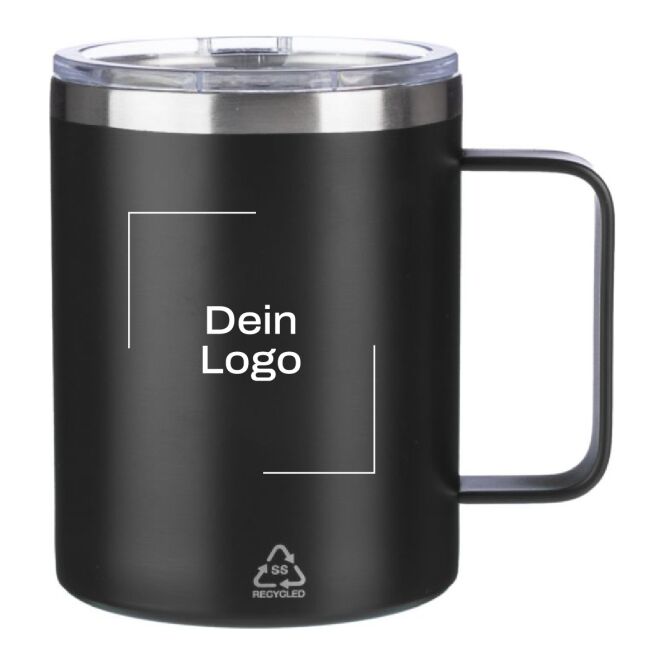 Firmengeschenk Thermobecher Renate – schwarz – mit Logodruck 300 ml für die Büroküche