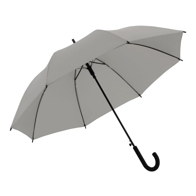 Firmengeschenk Automatikschirm Trend Long AC – grau – mit individuellem Logodruck sturmfest mit Windproof-System für Hotellerie & Gastronomie