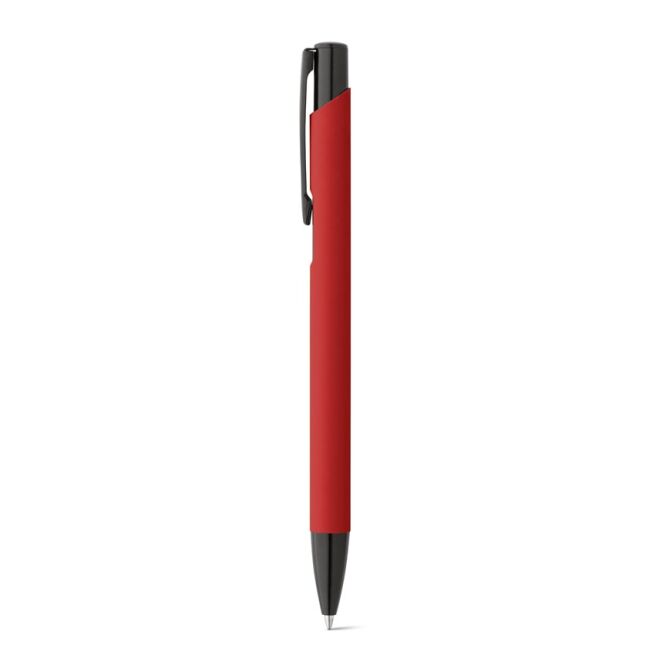 Werbeartikel Metall-Kugelschreiber Poppins – rot – mit Logo bedruckt 137 mm blau schreibend für den Büroalltag