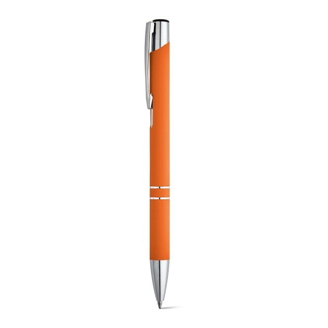 Werbeartikel Kugelschreiber BETA SOFT – orange – mit Gravur Druckkugelschreiber schwarz schreibend für den Büroalltag Ø10 x 137 mm
