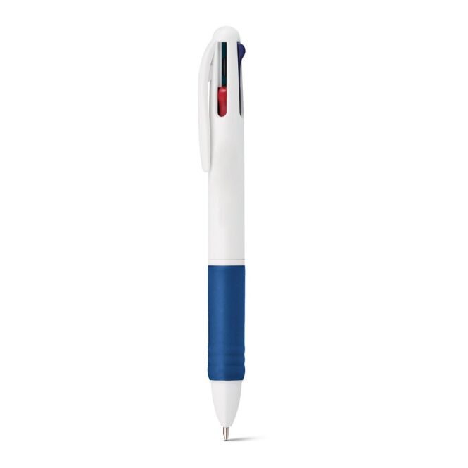 Werbeartikel OCTUS. 4 in 1 Kugelschreiber – blau – mit Logo bedruckt, 4 Minenfarben (blau, rot, grün, schwarz), 13x138mm für den Büroalltag