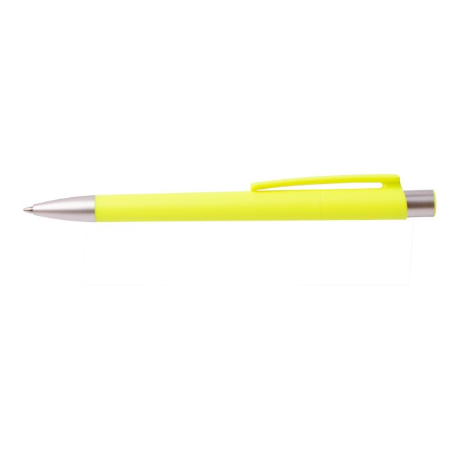 Werbeartikel Druckkugelschreiber Delta Neon – neongelb – mit Logo bedruckt als Messe-Giveaway für den Büroalltag
