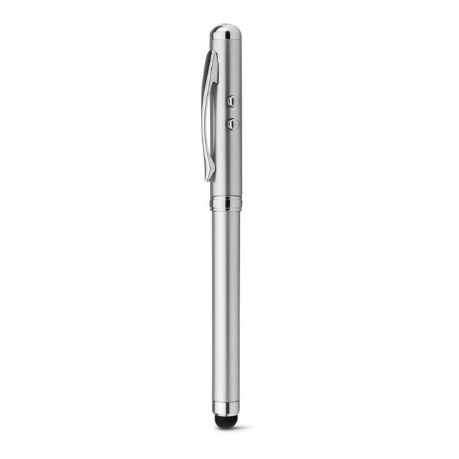 Firmengeschenk Multifunktionskugelschreiber LAPOINT – satinsilber – mit Gravur ø10x125mm blau schreibend mit Touchpen für Konferenzen