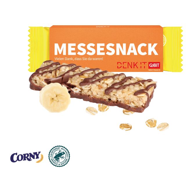 Werbeartikel CORNY Classic Riegel – bunt – mit individuellem Etikett 40g als wirkungsvolles Give-away für Kunden und Mitarbeiter auf Messen