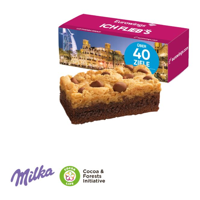 Premium-Werbeartikel Milka Choco Brownie – schokoladig – mit individueller Banderole inkl. Werbeaufdruck als Firmengeschenk für Partner