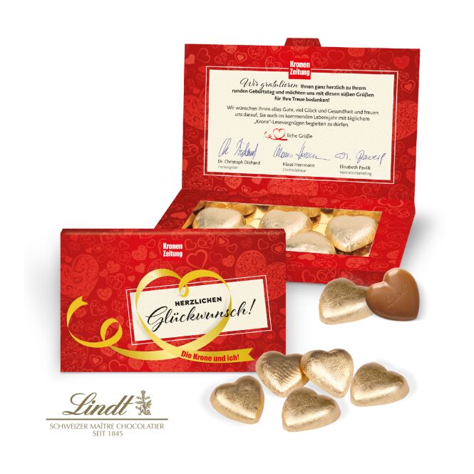 Firmengeschenk Lindt Präsentbox Business – vollmilch – mit Logo bedruckt 25 g als hochwertiges Werbemittel für Kunden und Mitarbeiter