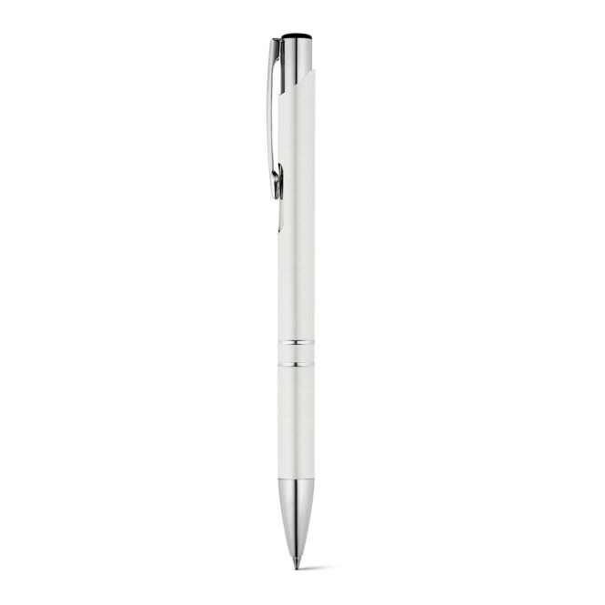 Kundengeschenk Kugelschreiber BETA Aluminium – weiss – mit Gravur Ø10 x 137 mm blau schreibend für den Büroalltag