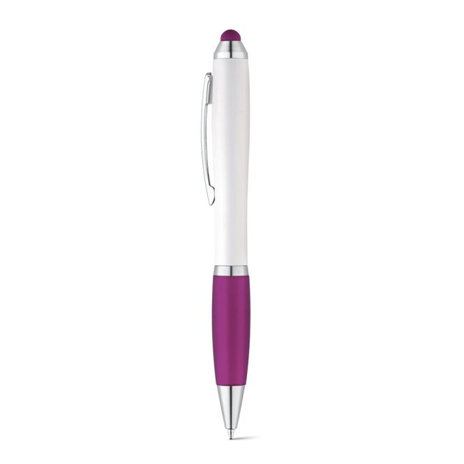Werbeartikel SANS Drehkugelschreiber – violett – mit Logo bedruckt, mit Touchpad-Spitze, 11x135mm für den Büroalltag