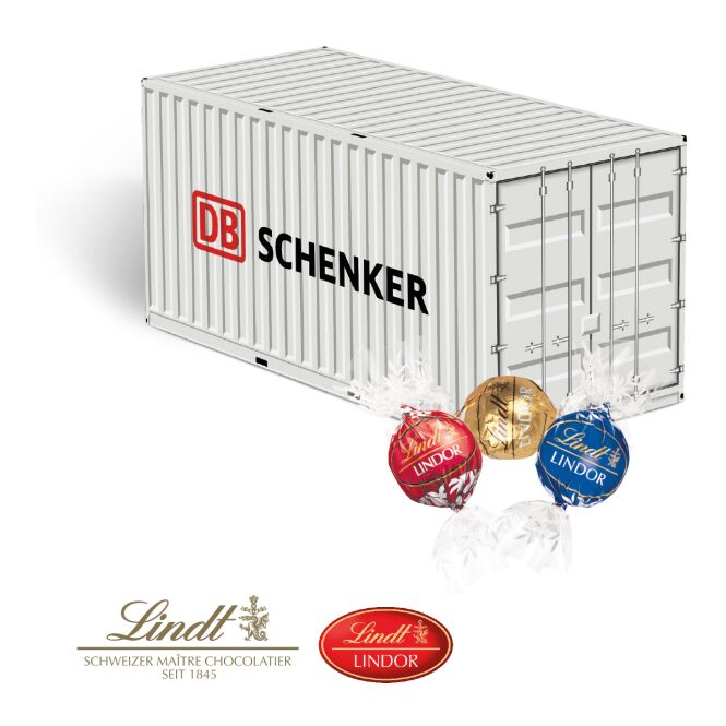 Werbeartikel 3D Präsent Container – süße schokolade – mit logo bedruckt für messen und events als aufmerksamkeit für potenzielle kunden