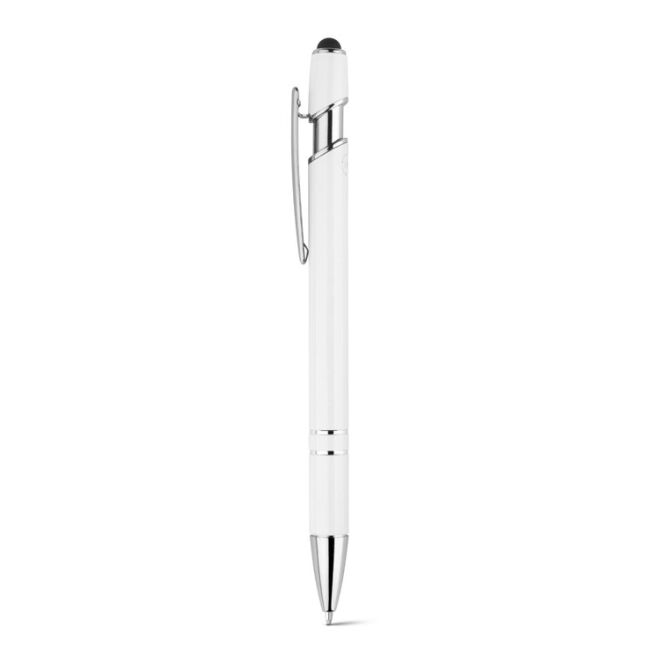 Premium-Werbeartikel NEIL Kugelschreiber – weiss – mit Gravur, Touchpad-Spitze, blau schreibend, ø10 x 143 mm, nachhaltig für den Büroalltag