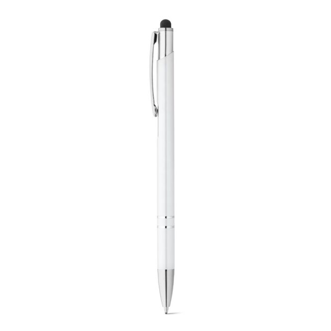 Firmengeschenk Aluminium-Kugelschreiber GALBA – weiss – mit Gravur Druckkugelschreiber mit Touch-Spitze blau schreibend für Konferenzen