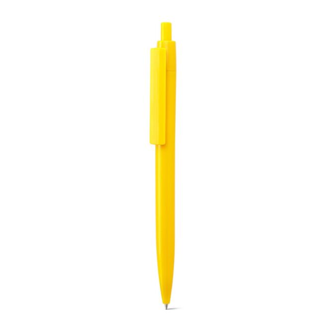 Streuartikel Kugelschreiber Nolwen – gelb – mit Logo bedruckt, blauschreibend, ø10 x 140 mm, Druckkugelschreiber als Messe-Giveaway