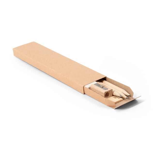 Streuartikel Schreibset GEOFFREY – natur – mit Logo bedruckt 176x43x14mm nachhaltiges Set für den Büroalltag