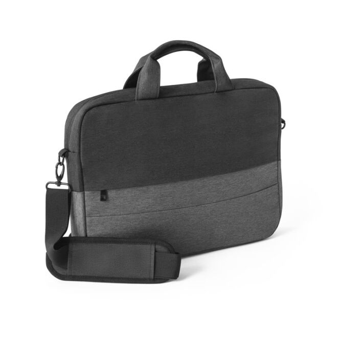 Mitarbeitergeschenk Laptoptasche GENOA – grau – mit Logodruck 15 Zoll aus 600D rPET nachhaltiges Business-Equipment für CSR