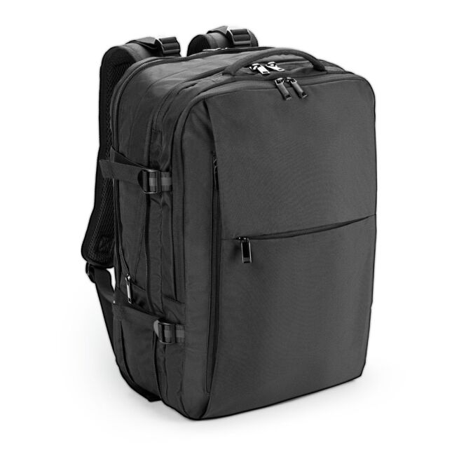 Mitarbeitergeschenk Laptopt Rucksack Dallas – schwarz – mit Logo bedruckt nachhaltig für 17.3 Zoll Notebooks für das Mitarbeiter-Onboarding
