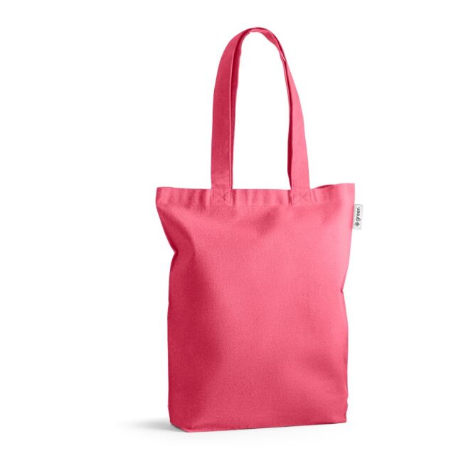 Werbeartikel Tragetasche MERIDA – rosa – mit Logo bedruckt 220g/m² 50% Baumwolle 30% recycelt 20% rPET 38x40x10cm nachhaltige Tasche
