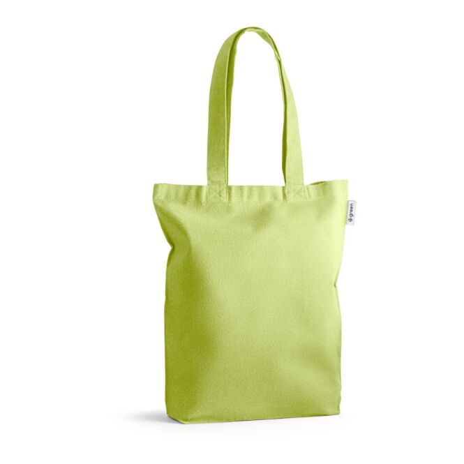 Firmengeschenk Tragetasche MERIDA – hellgrün – mit Logo bedruckt, 220g/m², 50% Baumwolle/30% Recycelt/20% rPET, nachhaltiges Accessoire