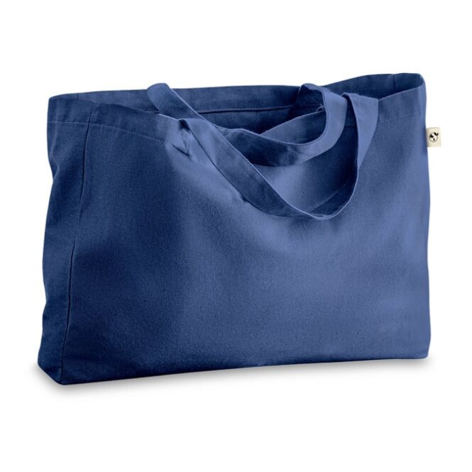 Firmengeschenk Tragetasche CAMDEN – blau – mit Logodruck 280g/m² 50% Baumwolle 30% rec. Baumwolle 20% rPET 50x37x12cm nachhaltige Tasche