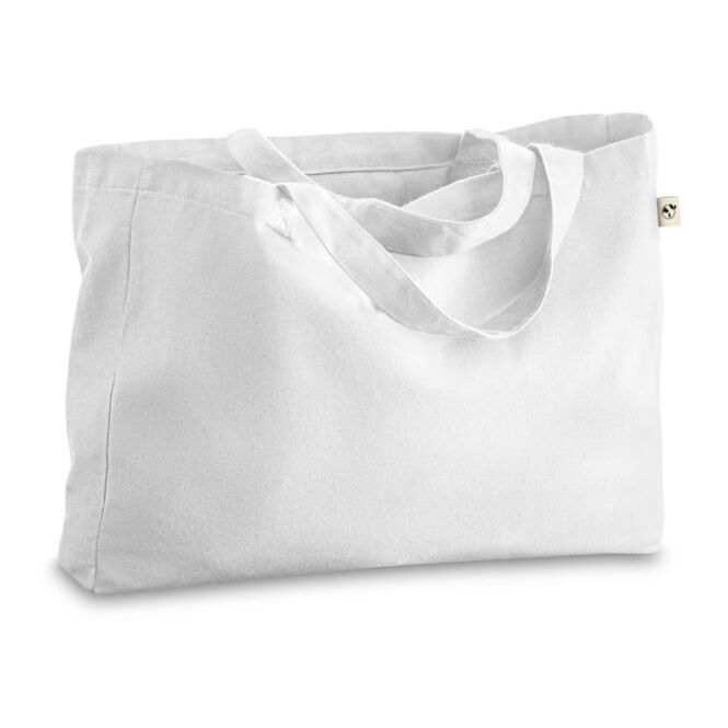 Premium-Werbeartikel Tragetasche CAMDEN – weiss – mit Logodruck 50% Baumwolle 30% rec. Baumwolle 20% rPET 500x370x120mm nachhaltiger Shopper