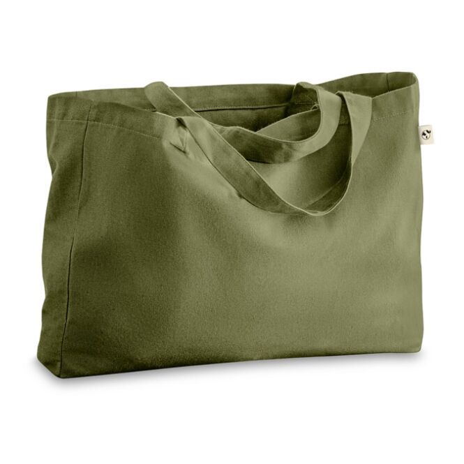 Werbeartikel Tragetasche CAMDEN – dunkelgrün – mit Logodruck 500x370x120mm 280g/m² 50% Baumwolle 50% rPET nachhaltige Tasche