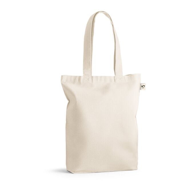 Werbeartikel Tragetasche GIRONA – naturhell – mit Logo bedruckt 50% Baumwolle 20% rPET 220g/m² 38x40x9cm nachhaltige Stofftasche