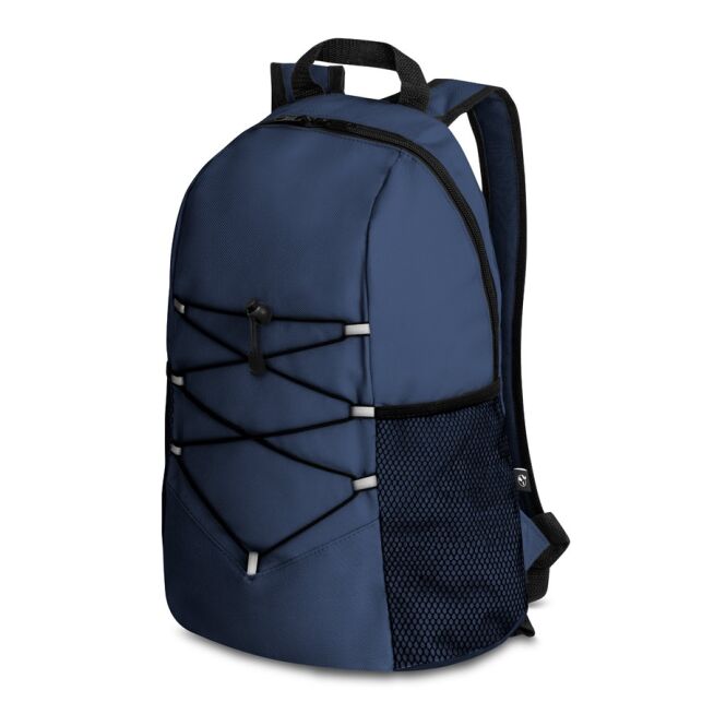 Firmengeschenk Rucksack TURIM – blau – mit Logodruck 600D recyceltes Polyester 14L 27x42x17cm nachhaltiges Transportmittel für CSR