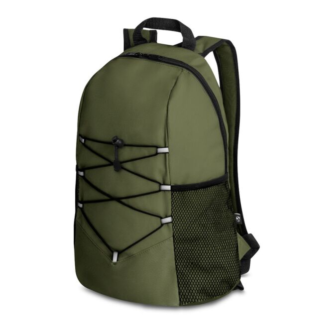 Firmengeschenk Rucksack TURIM – dunkelgrün – mit Logodruck 100% 600D rPET 14L 27x42x17cm nachhaltiges Transportmittel für CSR-Promotions