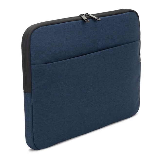 Werbeartikel Laptoptasche Newcastle – blau – mit Logo bedruckt nachhaltig aus recyceltem Polyester für 14 Zoll Notebooks Homeoffice