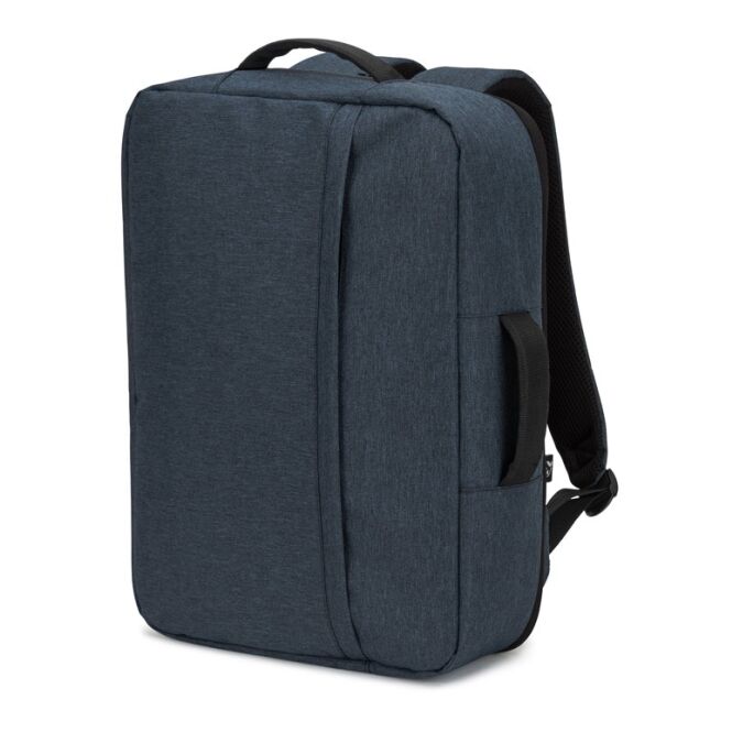 Werbeartikel Laptoptasche NIAMEY – blau – mit Logo bedruckt für 15,6 Zoll Notebooks aus recyceltem Polyester für das Büro