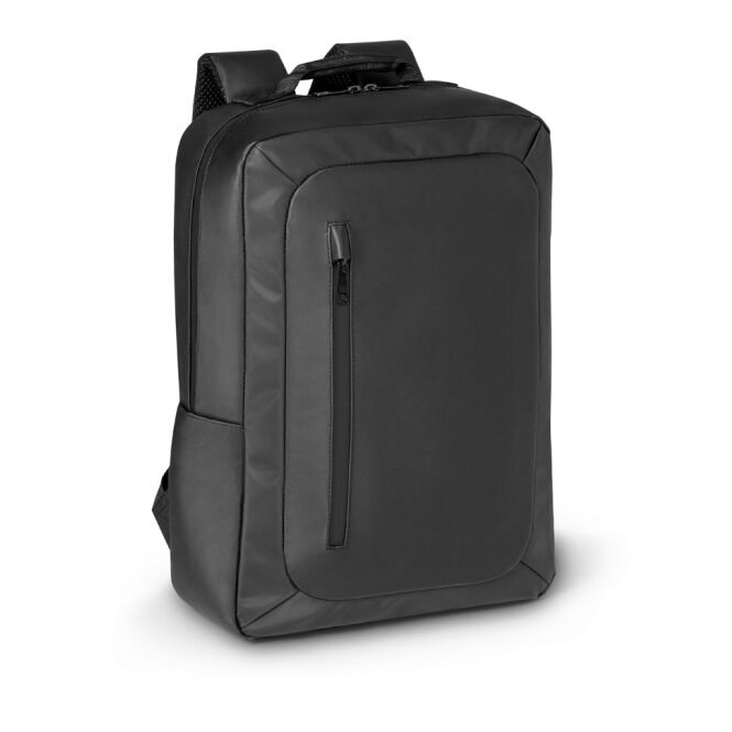 Firmengeschenk Rucksack OSASCO – schwarz – mit Logo bestickt 600D rPET 15 Zoll 14L wasserdichtes nachhaltiges Business-Bag