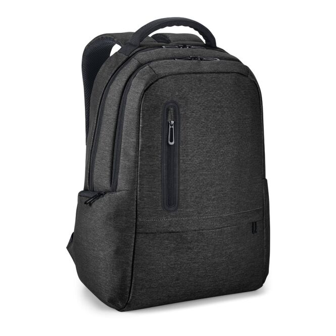 Mitarbeitergeschenk Laptop-Rucksack BOSTON – schwarz – mit Logo bedruckt für 17 Zoll Notebooks für das Mitarbeiter-Onboarding