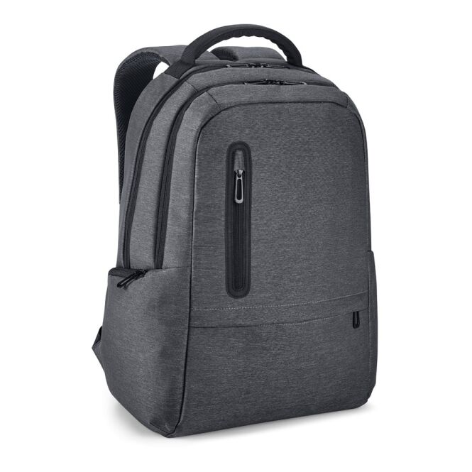 Mitarbeitergeschenk Laptop-Rucksack BOSTON – dunkelgrau – mit Logo bedruckt für 17 Zoll Notebooks für das Mitarbeiter-Onboarding