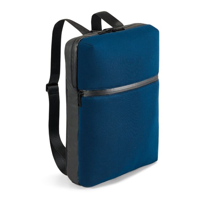 Mitarbeitergeschenk Laptop-Rucksack URBAN – blau – mit Logo bedruckt für 14 Zoll Notebooks aus wasserdichtem Softshell für das Homeoffice