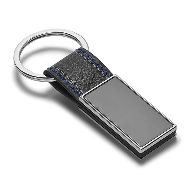 Firmengeschenk Schlüsselanhänger BALE – königsblau – mit Logo bedruckt aus Metall und PU 55x22x8mm für den Firmen-Schlüsselbund