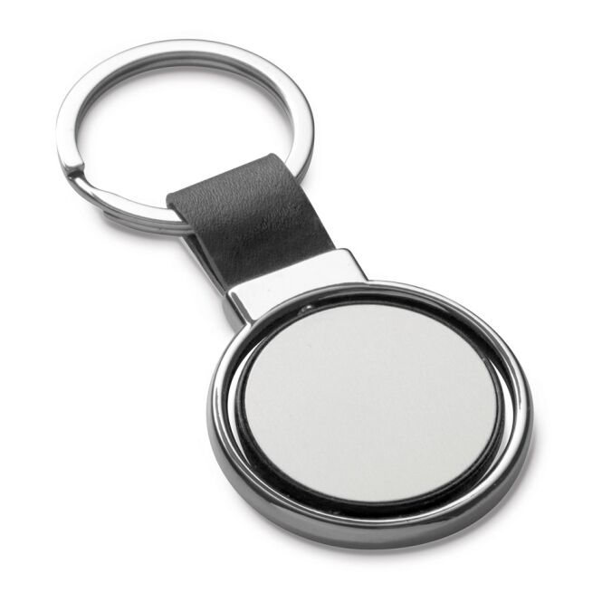 Firmengeschenk Schlüsselanhänger ALBRIGHT – schwarz – mit Logo bedruckt aus Metall und PU 60 x 39 x 5 mm für Geschäftspartner